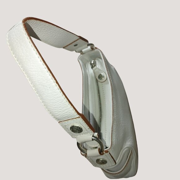 Michael Kors White Leather Shoulder Bag Accents Silver Hardware Crossbody Hoops - Picture 7 of 10